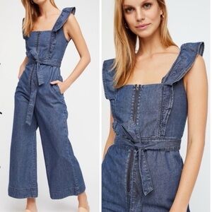 Free People Blue Denim Overalls